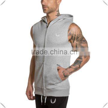 custom mens sleeveless hoodie full zip gym hoodie bodybuilding fitness hoodie cotton polyester elastane muscle hoodie wholesale