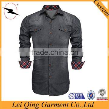 Casual Long Sleeve Slim Fit Button Denim Shirts With Pockets photo-3