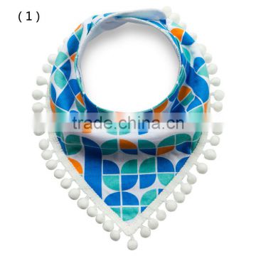 S17223A Soft Organic Cotton Baby Bandana Drool Bibs With Pom-Pom