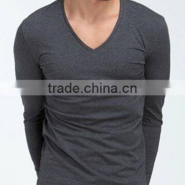 Men's Long Sleeve V-neck Pure Color Fashion R0026 photo-3