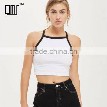 Black and white contrast color basic style women's crop top