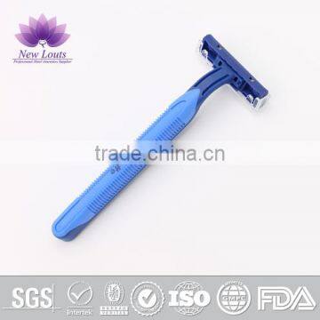 Hot seling rubber handle shaving razor with twin blades for hotel