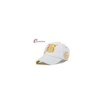 Gold 3D Embroidery Cotton Baseball Caps With Stone Washed Fabric