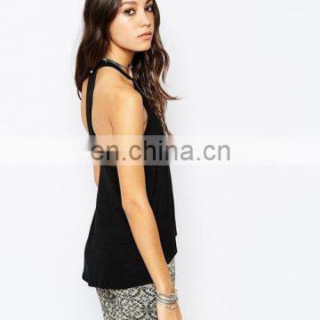 2017 Hot Selling Floral Print Girls High Neck Backless Vest T Shirt photo-3