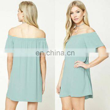 New Arrival Lady Garment Off the Shoulder Shift Dress with Elastic Neck