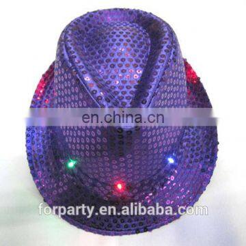 LPH-0071P Purple sequin hat Light up fedora hat with flashing LEDs