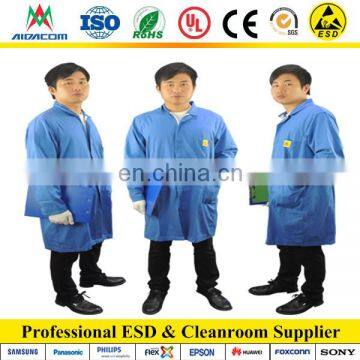 Poly/cotton antistatic smock,5mm grid Cleanroom ESD smock