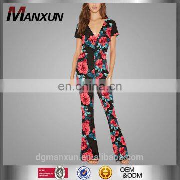 Manxun Bright Colors Romper For Woman Cutout Back Floral Pattern Jumpsuit