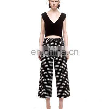 Womens Sexy Dress Crop Top and Check Long Pants Two Piece Set photo-4