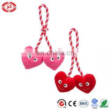 Dog lovely pet toy with rope embroidered face pink and red heart toy