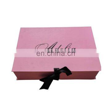 High quality cardboard ribbon folding paper gift box with custom logo print