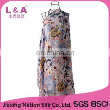 Women polyester voile flowers printing scarf shawl