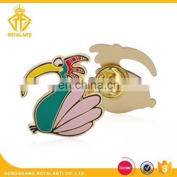 Lovely Iron Soft Enamel Green Bird Custom Pin in Gold Plated