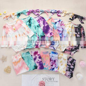 Newborn Baby Girls 2pcs Clothing Set Long Sleeve Tie Dye Romper Top + Pants + Headband 3pcs Outfits Clothes Set photo-3