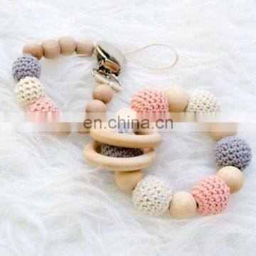 Crochet Beads Baby Pacifier Clip Chain Wood Teething Ring Toys Set photo-5