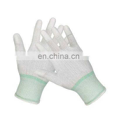 13G Nylon Gloves with White PU Coating on Fingertips