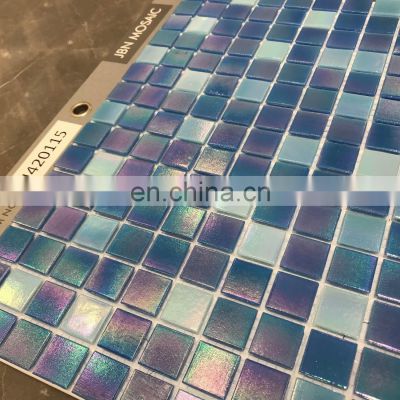 irridiscent blue color swimming pool and bathroom mosaic tiles splash back hot melted glass mosaics tiles