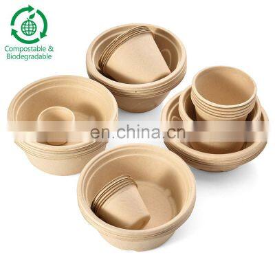 Sunkea 100% Biodegradable Food Packaging Wheat Straw Pulp Bowl Disposable Paper Eco-friendly Customized