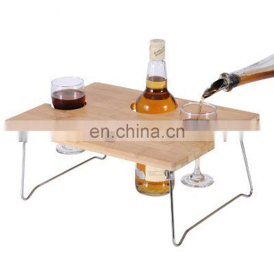 Portable and Foldable Wine and Snack Table for Picnic Outdoor on The Beach Park or Indoor Bed-2 Positions