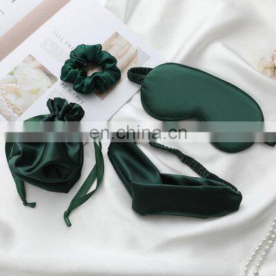 Silk Pillow Case Scrunchie Eye Mask Blue Mulberry Pillowcase Eyemask Scrunchies Set With Scrunchie and Eye Mask