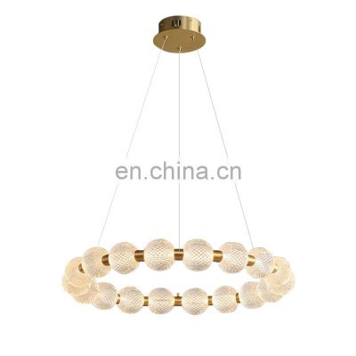 Modern Nordic Ceiling Pendant Lamp Copper and Acrylic Ball Chandeliers Light Indoor Bedroom Hanging Light