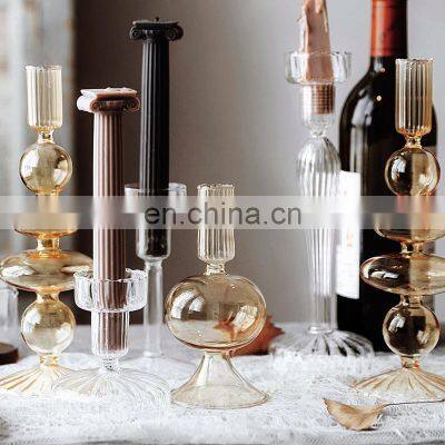 Nordic Long Stem Glass Cylinder Candle Holder Glass Candle Vessel Candlestick For Home Decor