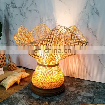 Hot Sale Handmade Bamboo Lamp with Woven Wicker Lamp Shade, Rustic Lighting, Exotic Bedside Lamp Vietnam Manufacturer