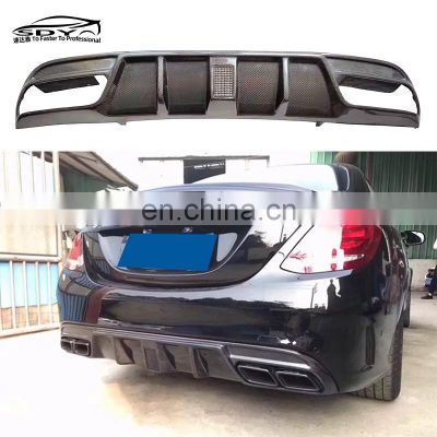 W205 C Class SD Style High quality Carbon Fiber Rear Diffuser With Light For Mercedes Benz C Class W205