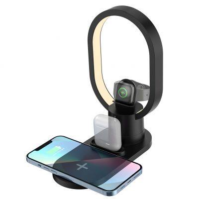 15W Wireless Charging Station 4-in-1 Desk Lamp Multifunctional Bedside Desk Lamp Smart Pairing Safe Fast Charging