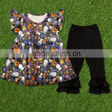 halloween sleeveless clothes ruffle pants set girls boutique clothing