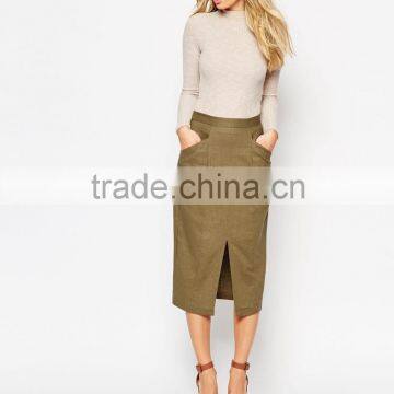 Linen Split Front Open Pencil Skirt For Women