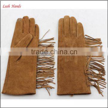 Ladies Wholesale Fashion Touch Deerskin Leather Gloves With Tassel photo-2