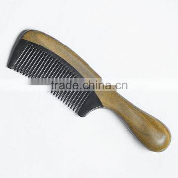 Anti static Green Sandal Wood Handcrafted Natural Black Buffalo Horn Health Comb