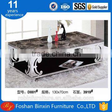 Living room furniture Marble top D001 stainless steel &tempered glass rectangular coffee table rectangular tea table