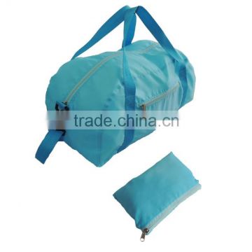 lightweight light blue soft 210D polyester folding travel bag