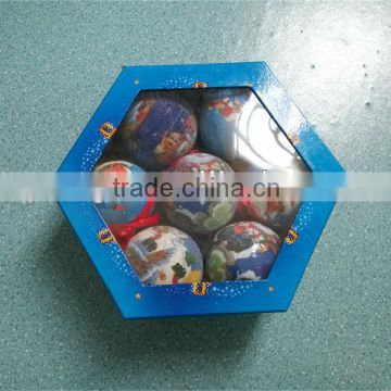 foam Christmas ball with glued printed paper