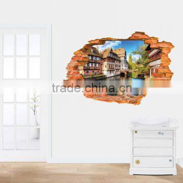 ALFOREVER Small town in Europen 3D broken window style wall decoration