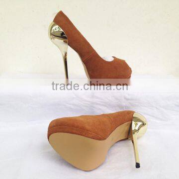 Fashion TV Show Sky High Metal Heel High Platform Peep Toe Dress Shoes Suede Platform Pumps Heels Women photo-3