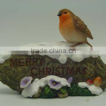 Polyresin robin on rock(Christmas decoration,home decoration,resinic craft)