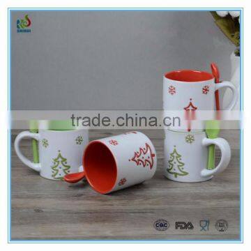 Lovely mini christmas ceramic cup with spoon wholesale