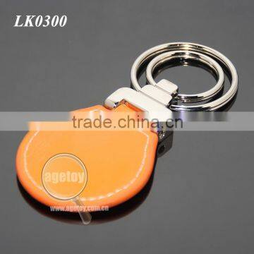 Oval Shaped Orange Leather Double Alloy Keyring Stainless Steel Sticker Metal Leather Key Fobs photo-4