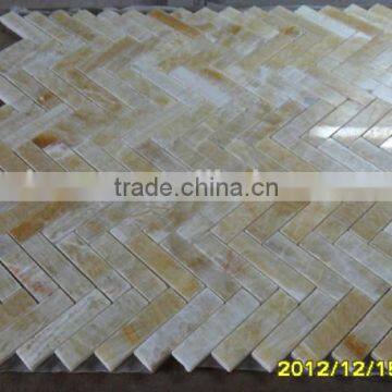 Hot Yellow Honey Onyx Polished Herringbone Onyx Mosaic Tiles on Sale photo-4