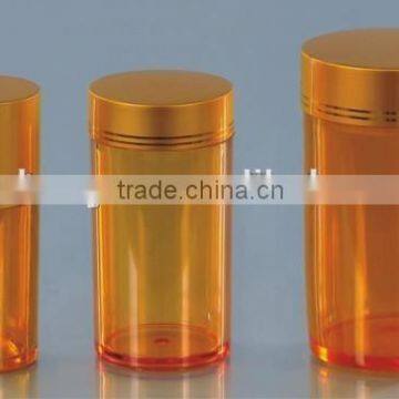 Golden and Transparent round plastic vitamin bottles and jar with 60 cc and 120 cc