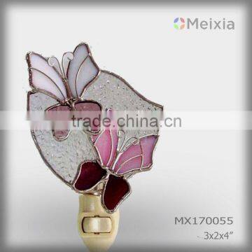 MX170055 wholesale tiffany style butterfly decorative plug in stained glass night light shade