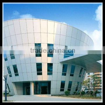 Aluminum panel curtain wall with powder coated treatment