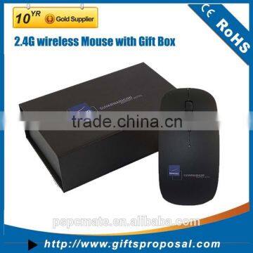 Wireless 2.4G USB Receiver Super Slim Adjustable DIP Rechargeable Wireless Mouse with Black gift box