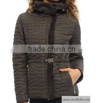 Lady's fashion winter jacket coffe high quality women fur hood jacket fall