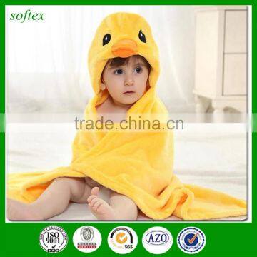 cartoon flannel yellow duck hooded baby bath towel wrap