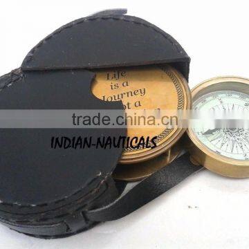 Brass Open Face Pocket Compass with black Leather Case. 13265