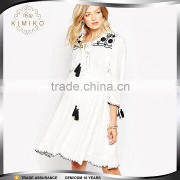 Elegant White Embroidery Maternity Dress Loose Style